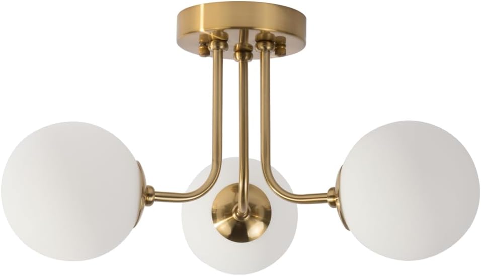 Lámpara de techo moderna semiempotrada de 3 luces, pantalla de vidrio blanco globo, lámpara de techo semiempotrada, candelabros Sputnik para