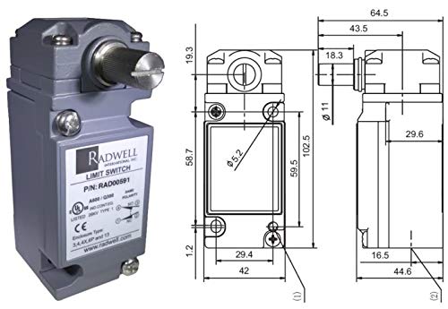 RADWELL VERIFIED SUBSTITUTE C2BJK01-SUB Interruptor de límite, cabezal giratorio SPDT resistente 1NO1NC estándar PRETRAVEL, reemplazo completo del