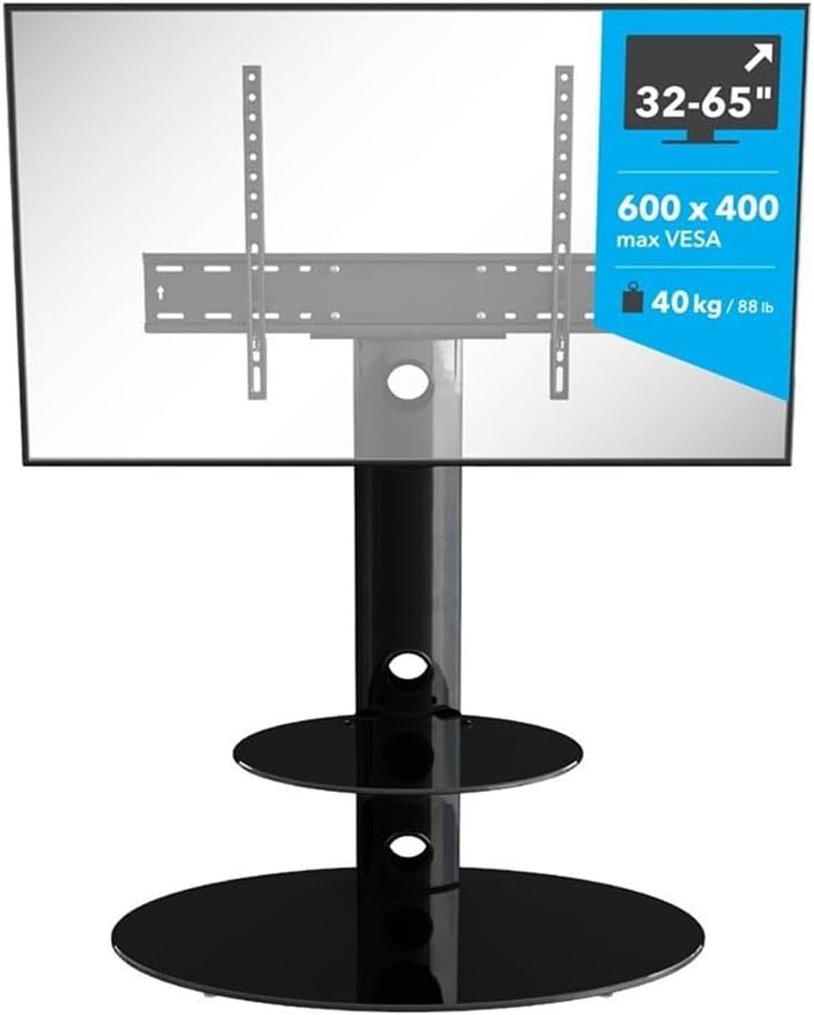 AVF Soporte de suelo de acero para TV con columna de montaje para TV de 32″ a 65″ en negro
