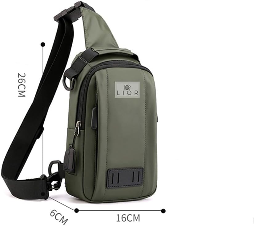 Lior Mochila multiusos gris con puerto USB hombro Crossbody senderismo mochila con carga USB, Gris, Moderno