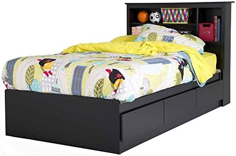 Cabecero de cama librero para cama tamaño Twin Vito (39 pulgadas), Madera, Negro puro