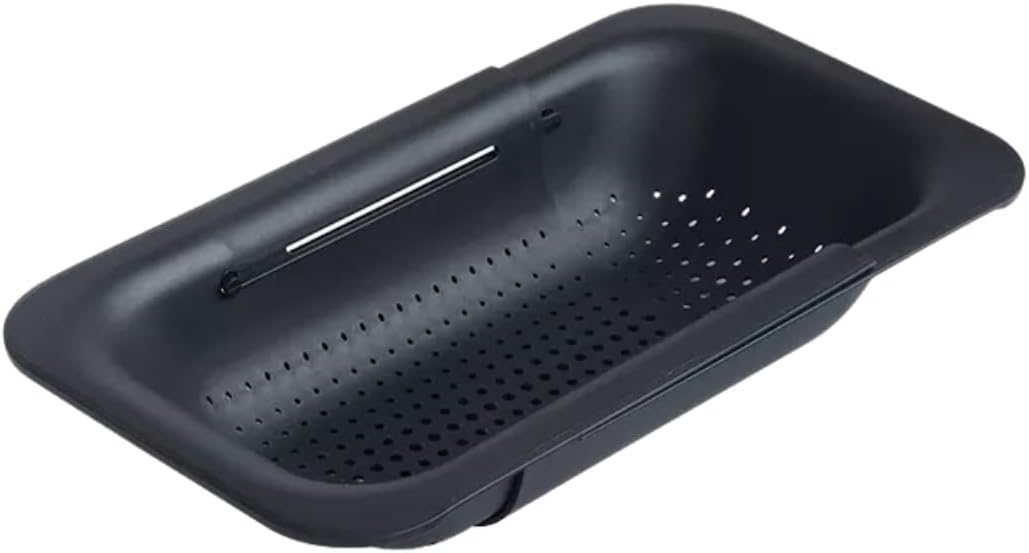 Colador plegable multiusos  Cesta coladora sobre el fregadero  Lavar, drenar y secar  Extensible 14.5-19.5 pulgadas  Negro