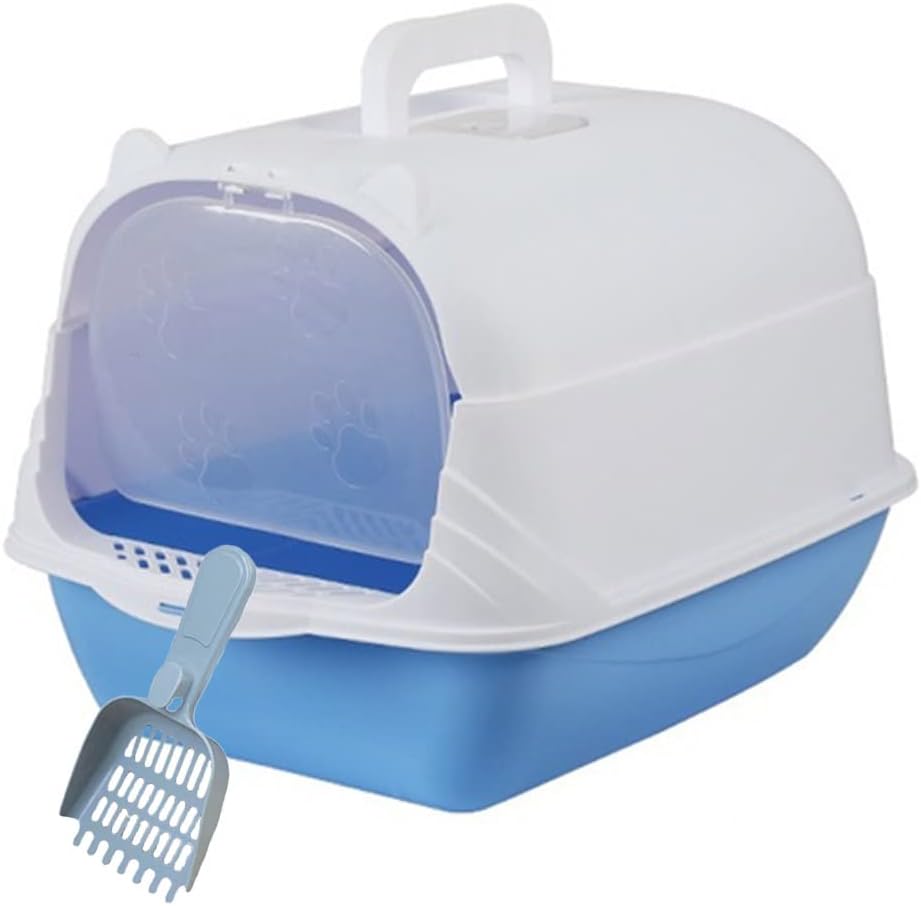 Caja de arena grande cerrada para gatos, caja de arena con capucha, tapa abatible, bandeja de arena para gatos con control de olores en la puerta,