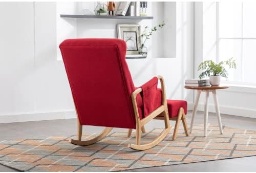 Mecedora con otomana, sillón mecedor de tela tapizada de mediados de siglo con cojín acolchado grueso, respaldo alto, silla mecedora con bolsillo