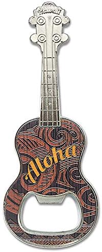 Hawaiian Aloha – Abrebotellas magnético en relieve para ukelele de 4.625 pulgadas de alto x 1.75 pulgadas de ancho