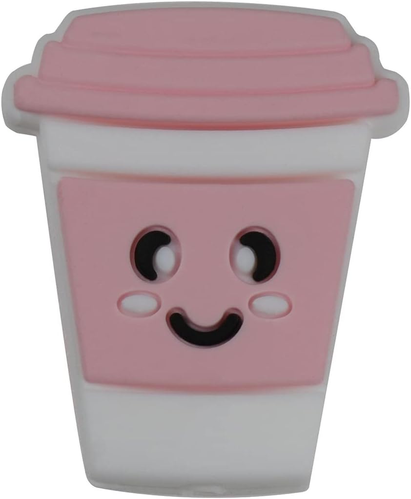 18 cuentas de taza de café de dibujos animados, cuentas de impresión de silicona, cuentas planas de forma colorida, cuentas espaciadoras de silicona