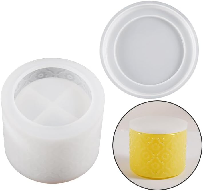 Yalulu 4 moldes de resina de caja, moldes de joyería con tapa, moldes de epoxi de silicona para botella de almacenamiento, portavelas, contenedor de