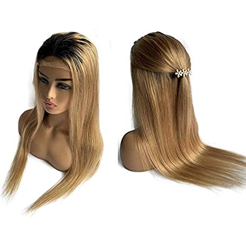 24 pulgadas de largo, peluca de encaje frontal, rubio miel, cabello humano real, liso, 150 % de densidad, cabello brasileño virgen, pelucas de