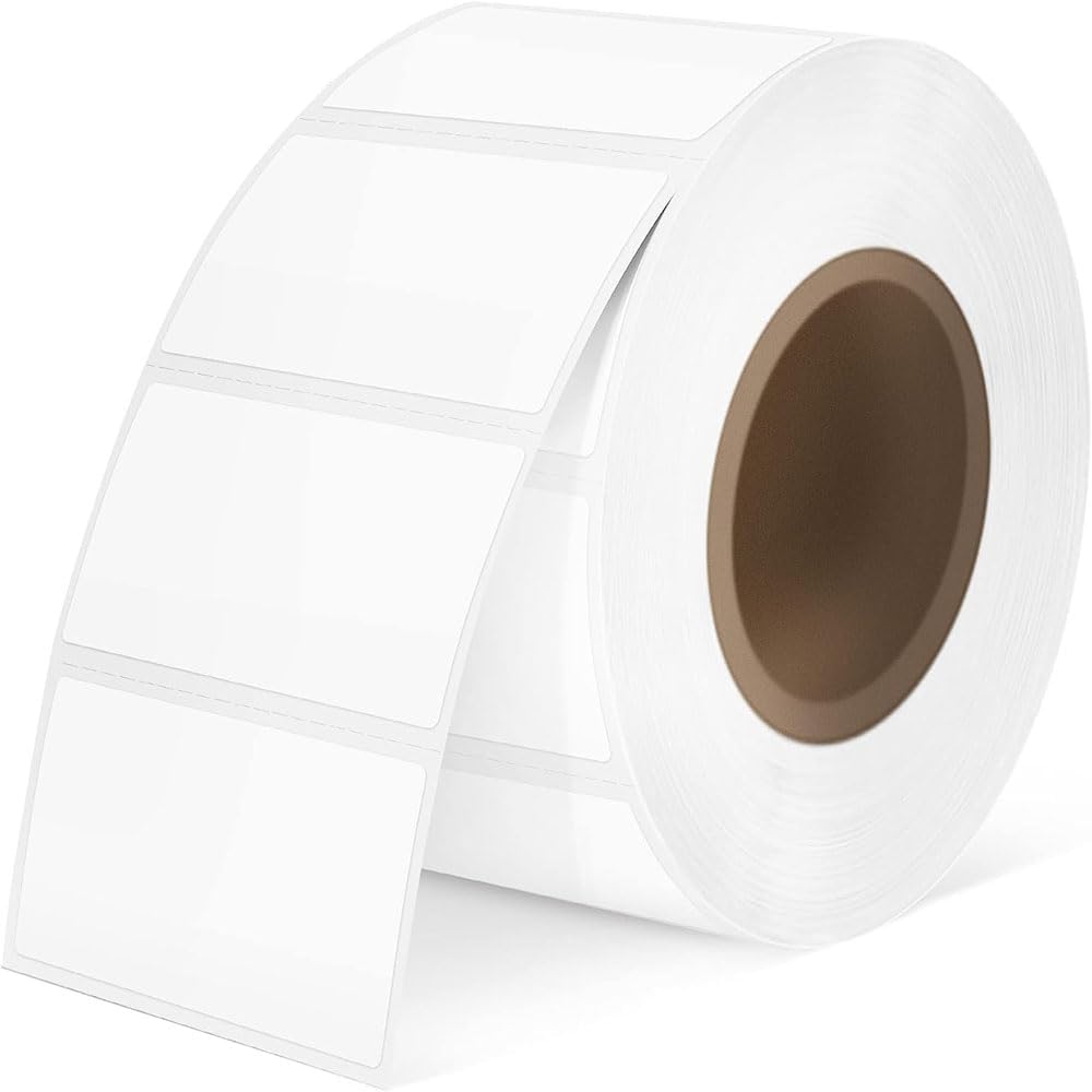 Etiquetas térmicas directas blancas de 2.25 x 1.25 pulgadas, etiquetas adhesivas de dirección de código de barras perforadas, compatibles con