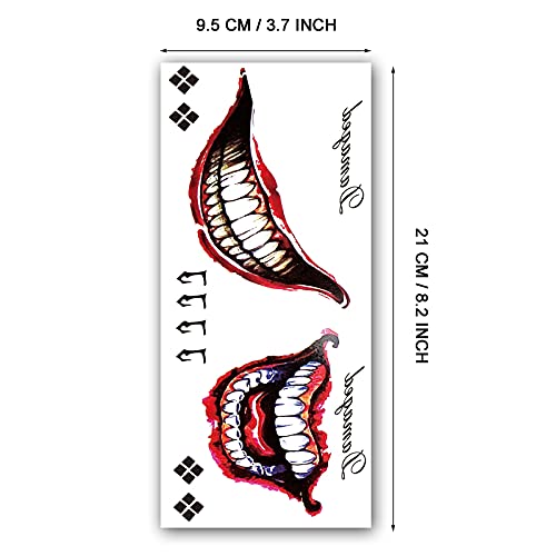 Pegatinas de tatuaje temporales de boca de cicatriz falsa grande para hombres, mujeres, niños, disfraz de Halloween, cosplay