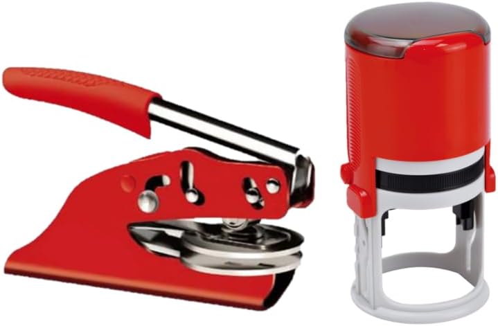 Virginia Notary Seal Embosser Bundle con sello redondo autoentintado  (rojo, 2 artículos)