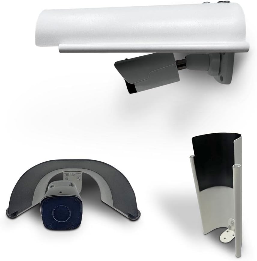 KENUCO Cubierta de sombra de lluvia solar compatible con cámaras de seguridad al aire libre, material de aleación de aluminio, color blanco