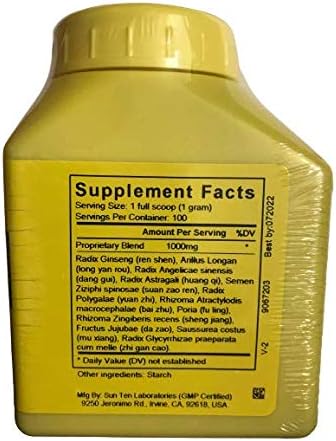 Sun Ten – Ginseng y Longan Combinación GUI Pi Tang Gránulos Concentrados 3.53 oz 350 por Baicao