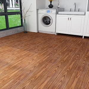 YENHOME 15 azulejos de vinilo de madera de nogal para despegar y pegar, paneles de pared de madera para paredes, azulejos de suelo para baño,