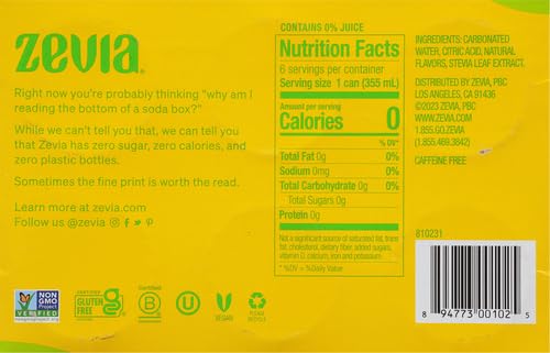 Zevia Soda Zero Calorie, Lemon Lime Twist, latas de 12 onzas (paquete de 6)