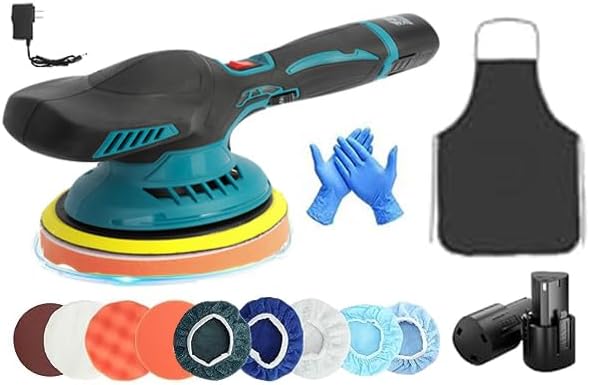 Pulidora inalámbrica para automóvil, máquina pulidora con 2 piezas de batería de 12 V con 6 velocidades variables, pulidor de doble acción con