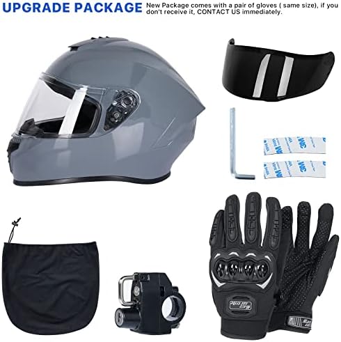 Casco de motocicleta de cara completa con guantes de motocicleta para hombres y mujeres + 2 viseras modelo DOT y bloqueo de casco para BMX ATV MTB,
