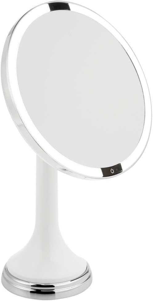 mDesign Espejo de tocador de baño con sensor de movimiento moderno con luz LED, redondo grande de 8 pulgadas, aumento 3X, manos libres, recargable e