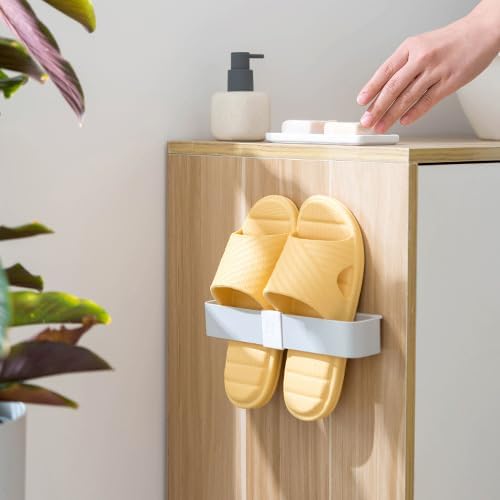 USUNQE – Paquete de 2 soportes de pared para zapatos de ducha, organizadores de pantuflas de ducha con tiras adhesivas para colgar, para baño, sala