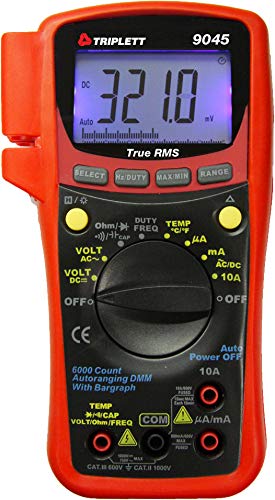 Triplett 9045 True RMS Multímetro digital de 6000 cuentas voltaje CACC, corriente CACC, resistencia, continuidad, prueba de diodos y capacitancia