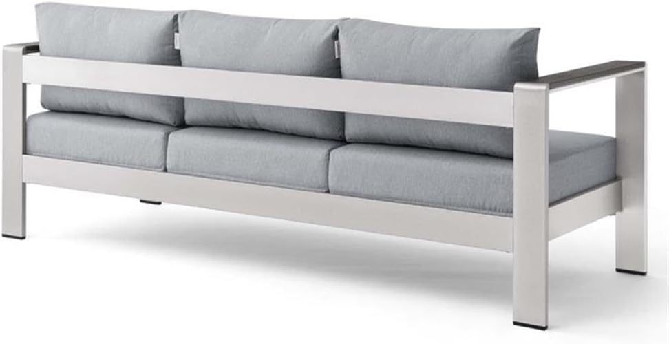 Modway Sofá de aluminio y tela para patio al aire libre Shore en platagris