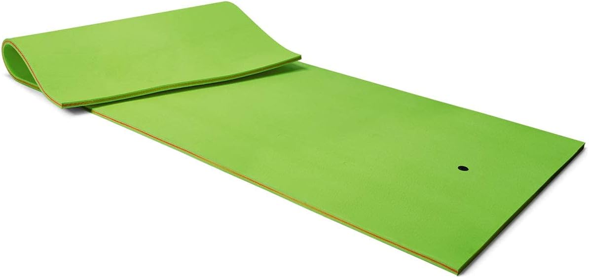 Goplus Almohadilla de agua flotante de 12 x 6 pies, alfombrilla de espuma XPE de 3 capas resistente al desgarro, con dispositivo de amarre y correas