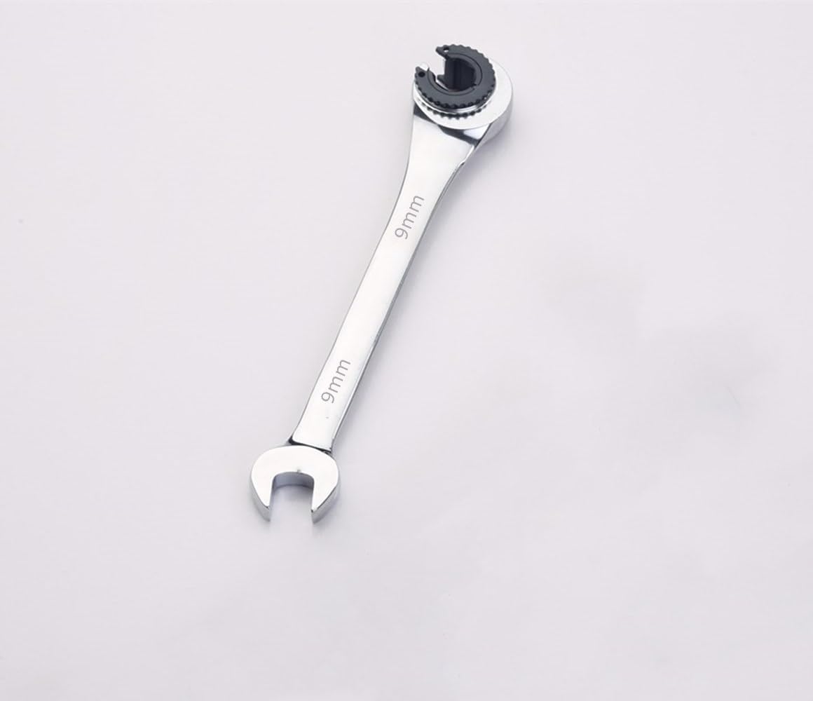 FLZOSPER Llave métrica de 0.354 in para tubos fijos, llave de extremo abierto de trinquete de tubo de cabeza fija, llave combinada de trinquete