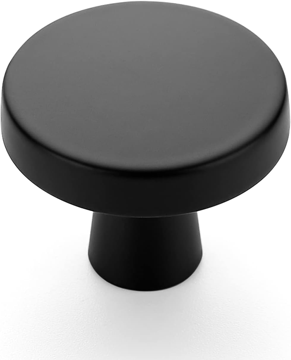 Ravinte YN5HS50 – Paquete de 50 perillas redondas sólidas para gabinetes de cocina de 1-14 pulgadas, pomos de cajones de aparador, color negro mate,