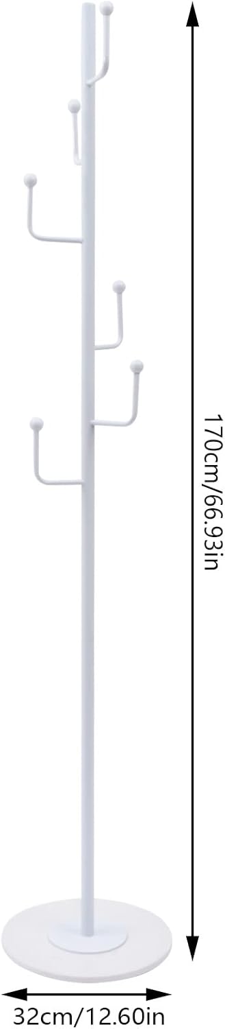 Soporte de metal moderno blanco de 67 pulgadas, para pasillo, perchero, árbol, con 6 ganchos, base estable de mármol, para entrada, pasillo, sala de