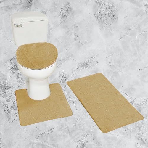 Juego de 3 alfombras de baño de felpilla antideslizantes, tamaño mediano, alfombra para contraparte y tapa de inodoro #6 (dorado)