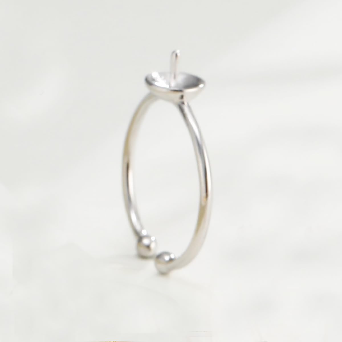 Base de anillo ajustable de plata de ley 925 en blanco para anillos redondos de perlas de 0.315 a 0.394 pulgadas, accesorios con asiento de perlas