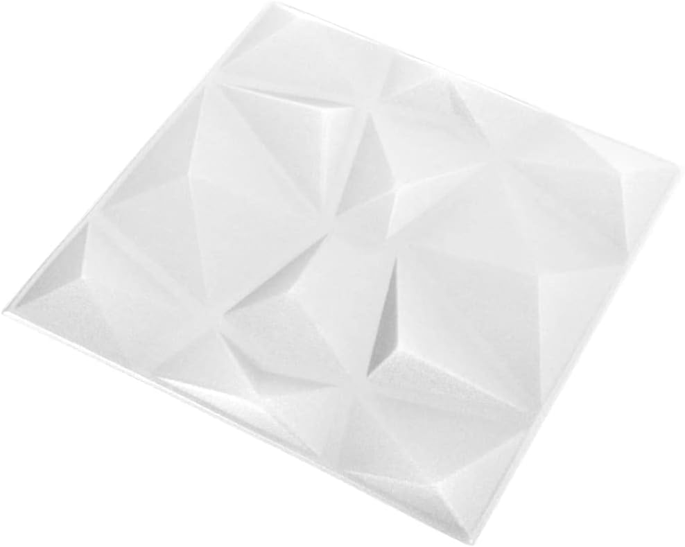 Paneles de pared 3D, 12 piezas de 19.7 x 19.7 pulgadas, blanco diamante de 32.3 pies cuadrados, paneles de pared de 2.2 libras