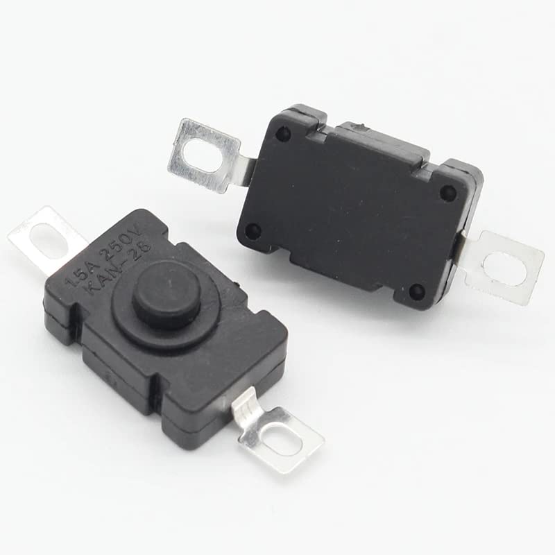 Paquete de 30 interruptores de botón micro autobloqueante plano de 2 pines con agujero, mini botón de encendidoapagado, JIA Teng KAN-28 1.5A 250V