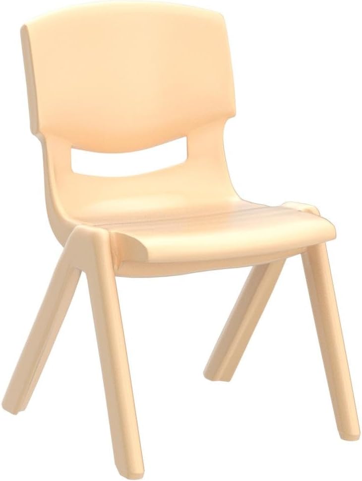 EMMA + OLIVER Paquete de 4 sillas escolares apilables de plástico natural con asiento de 10.5 pulgadas de alto, silla preescolar