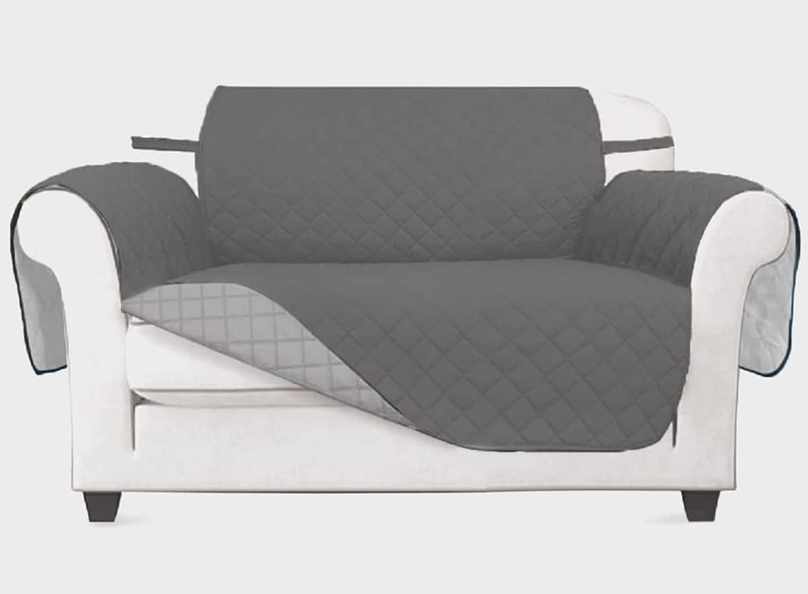 VANELUX Funda de sofá reversible lavable, suave, acolchada, resistente al agua, con espuma antideslizante y correas elásticas protector para