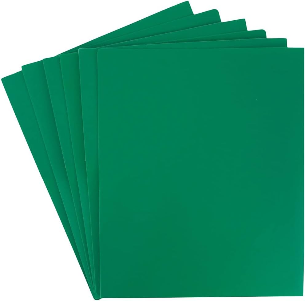 JAM PAPER – Carpetas escolares de plástico resistente con 2 bolsillos, color verde, paquete de 6