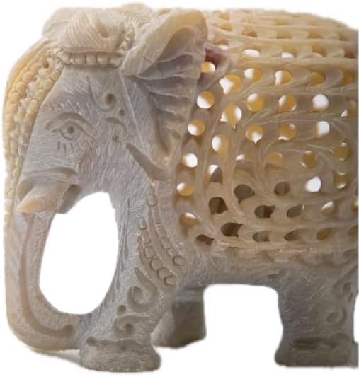 SimbaKart – Figura de elefante de esteatita hecha a mano con escultura de elefante madre con estatua interior de bebé, hecha a mano en Jali o calado