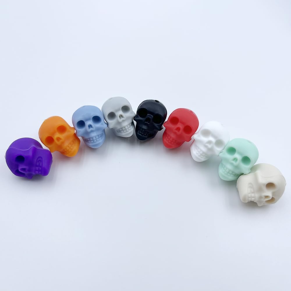 20 cuentas de calavera de silicona para Halloween, cuentas espaciadoras de calavera para hacer joyas, pulseras, collares, manualidades