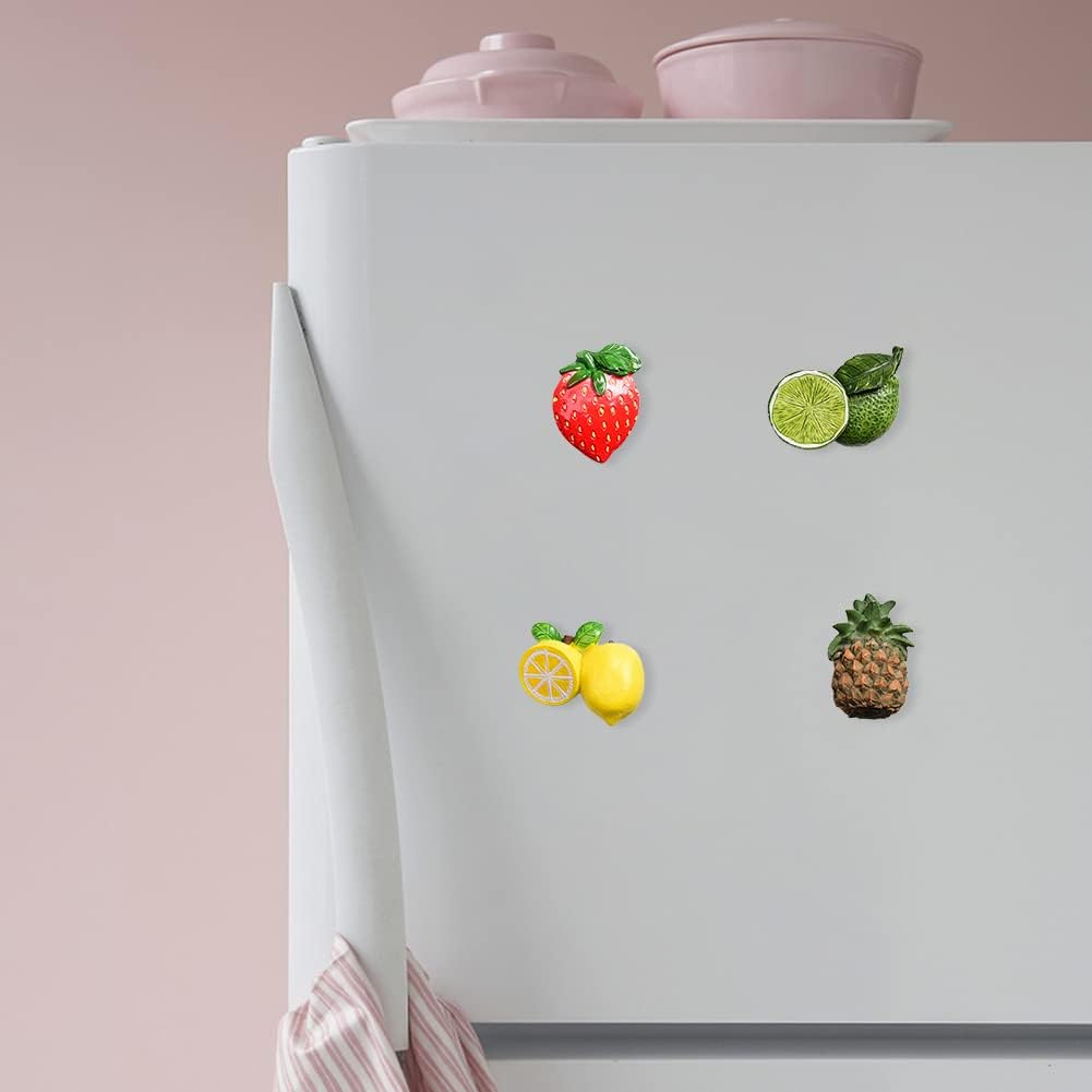 Imán de resina 3D para refrigerador de frutas, limón, fresa, piña, adornos magnéticos para refrigerador, calcomanías magnéticas para cocina, espacio
