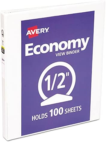 Avery Productos – Avery – Carpeta económica de vinilo redondo con anillas, capacidad de 12 pulgada, color blanco – Se vende como 1 cada uno –