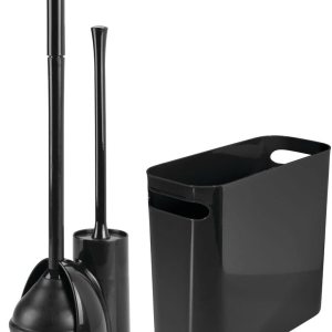 mDesign Juego de 2 cepillos de inodoro de plástico 2 en 1 compactos e independientes, juego de basura, almacenamiento de baño en casa, accesorios de mDesign Juego de 2 cepillos de inodoro de plástico 2 en 1 compactos e independientes, juego de basura, almacenamiento de baño en casa, accesorios de