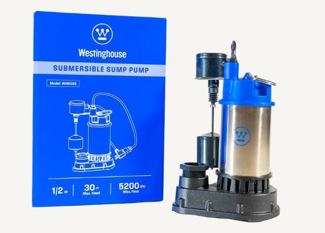 Westinghouse – Bomba sumergible automática de 12 HP con interruptor de flotador vertical integrado, bombas de 5200 galones por hora – Bomba de
