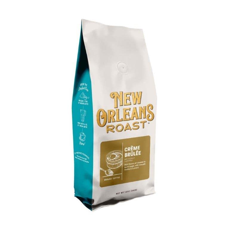 New Orleans Roast Café molido Crème Brulee de 12 onzas (paquete de 1)  Disfruta de los ricos sabores de caramelo, vainilla y natillas