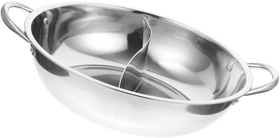 Olla dividida de doble sabor Shabu Shabu Olla con divisor Olla caliente antiadherente de doble cara 11.0 in Olla dividida para estufa de inducción