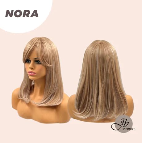 Peluca rubia lacia NORA con flequillo, pelucas de cabello largo sin pegamento para mujer, pelucas sintéticas naturales para uso diario (pelucas de