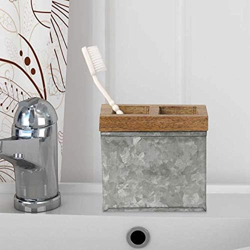 nu steel Soporte para cepillos de dientes de baño y organizador de maquillaje en acero galvanizado y madera para baños y espacios de tocador