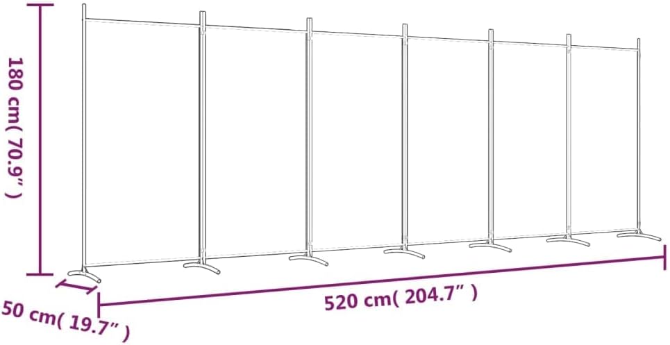vidaXL Divisor de habitación marrón, pantalla de 6 paneles, 204.7 x 70.9 pulgadas, tela duradera 100% poliéster, reforzado con hierro, plegable,