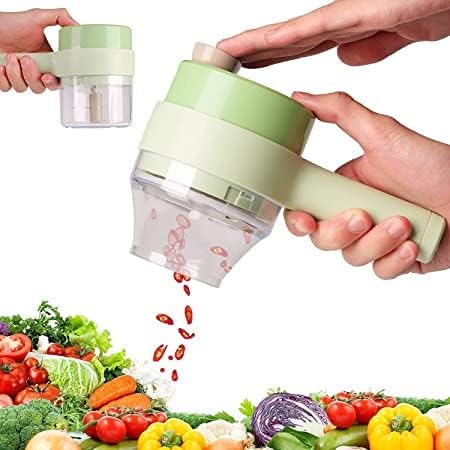 Juego de cortadores de verduras eléctricos de mano 4 en 1, triturador de ajo inalámbrico portátil, prensa de ajo y rebanadora, mini procesador