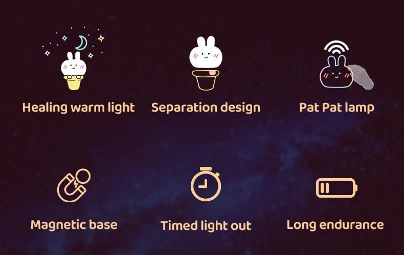 DSSTOF – Lámpara de luz nocturna de conejo de helado para dormitorio, lámpara recargable linda kawaii, lámpara de noche de grifo, luces nocturnas