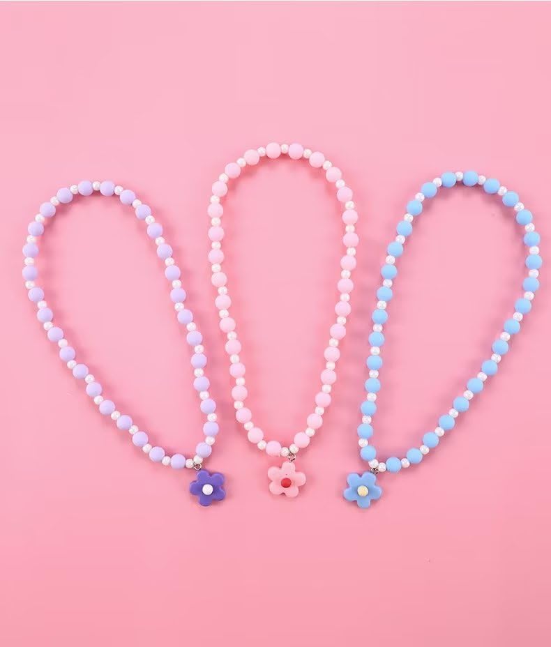 Juego de collares y pulseras de cuentas para niñas, dije de mariposa de flores, collar elástico, regalos de fiesta, disfraz, regalo de joyería